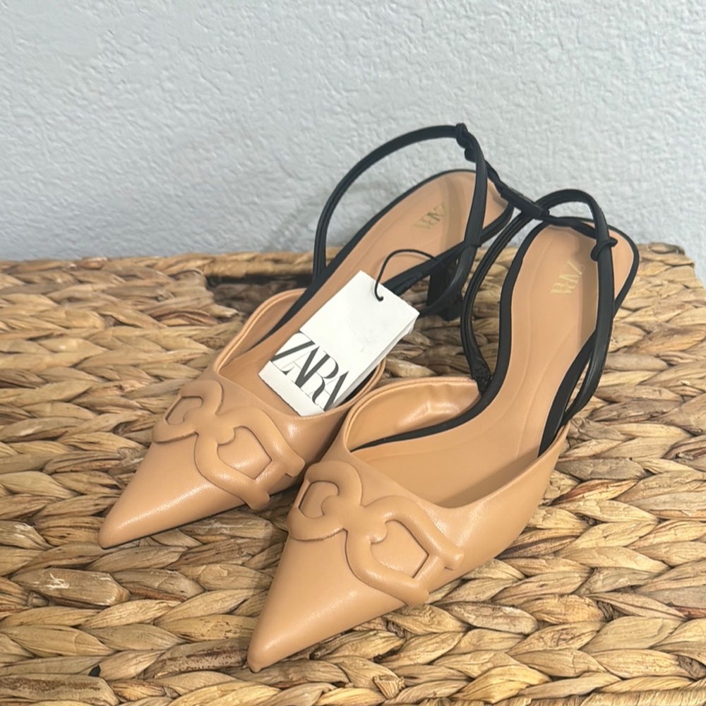 Zara Tan Kitten Heels with Black Accents
